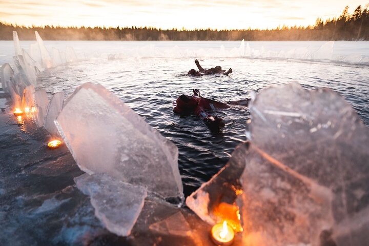 Evening light over an ice-covered lake