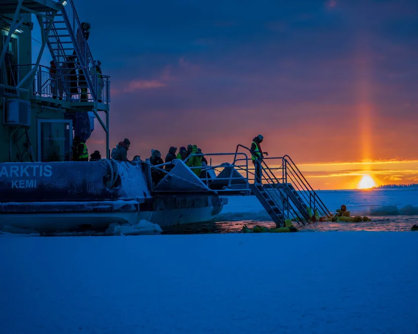 Ice floating Arctic lake Finland Lapland winter adventure